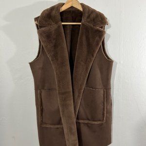 Ralph Lauren Brown Reversable Faux Suede and Fur Vest NWOT Size XL
